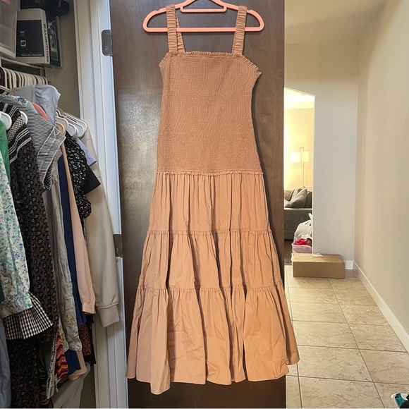 NWT Cinq à Sept Rina Smocked Tiered Midi Dress in Sahara - Picture 9 of 13